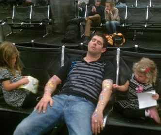 These girls who gave their sleeping dad a sticker makeover