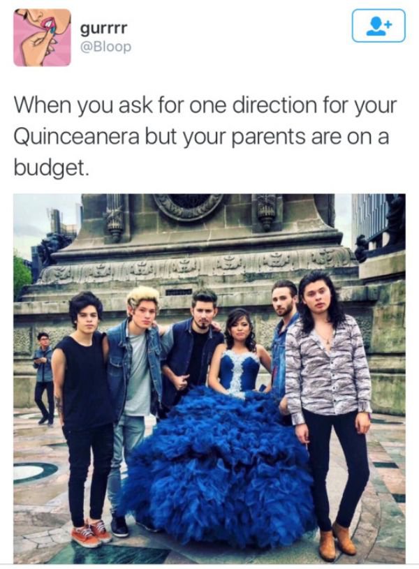 quinceanera one direction - gurrrr When you ask for one direction for your Quinceanera but your parents are on a budget.
