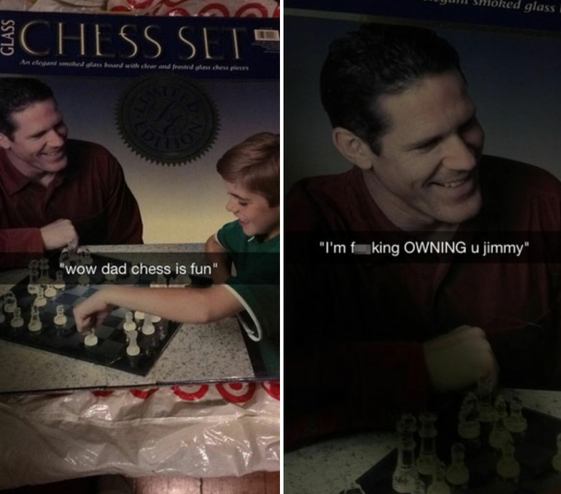 funniest snapchats ever - Smoked glass Chess Set "I'm f king Owning u jimmy" 3 "wow dad chess is fun" |