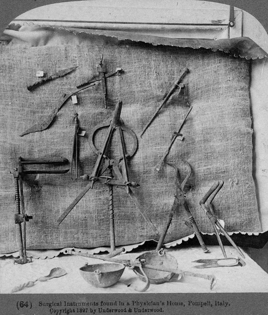 Ancient Roman surgical instruments found buried in a physician’s home in Pompeii, Italy, 1897