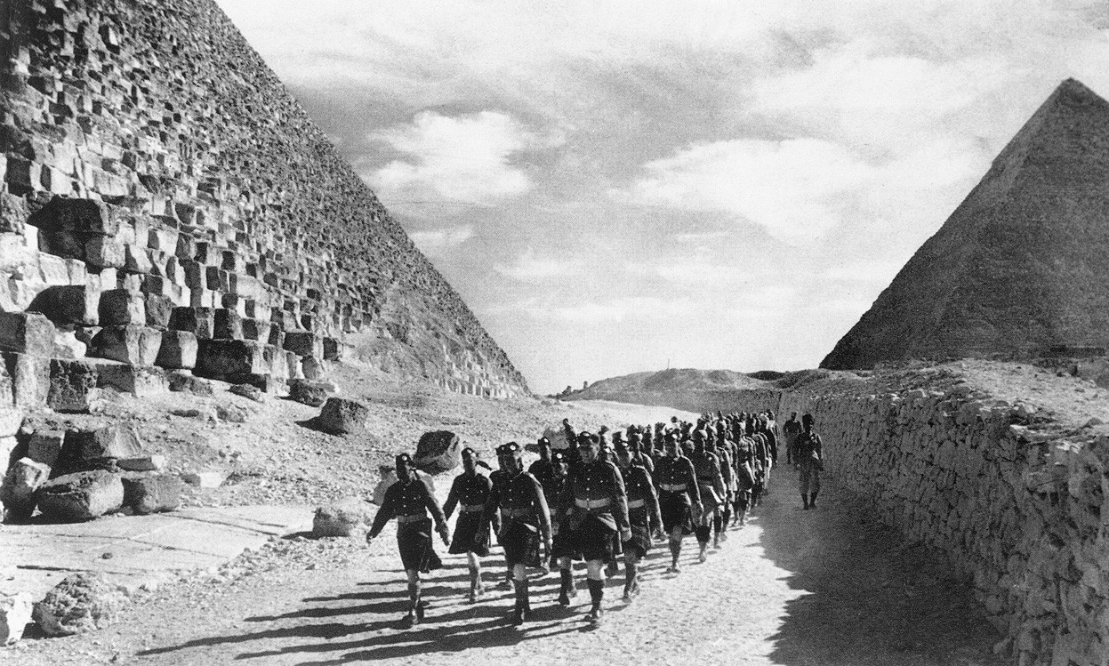 British Troops marching through the Great Pyramids of Egypt, 1941