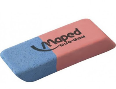 Erasers don't just have two sides for the hell of it.

When you see an eraser with two colors, remember the blue part isn't for your pencil: It's for erasing ink instead. However, this only works when the ink you're using is erasable -- otherwise, you'll just have a hole in your paper.