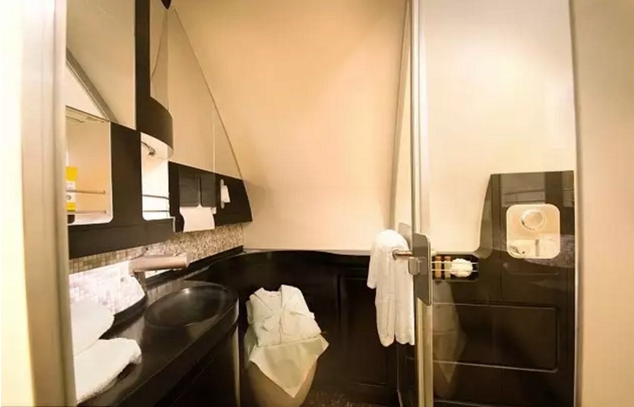 Take your time in your ensuite shower room.


You can unwind in your full-height shower. It even comes with bathrobes, a vanity unit, and hairdryer so you can look and feel fresh before stepping off the plane.