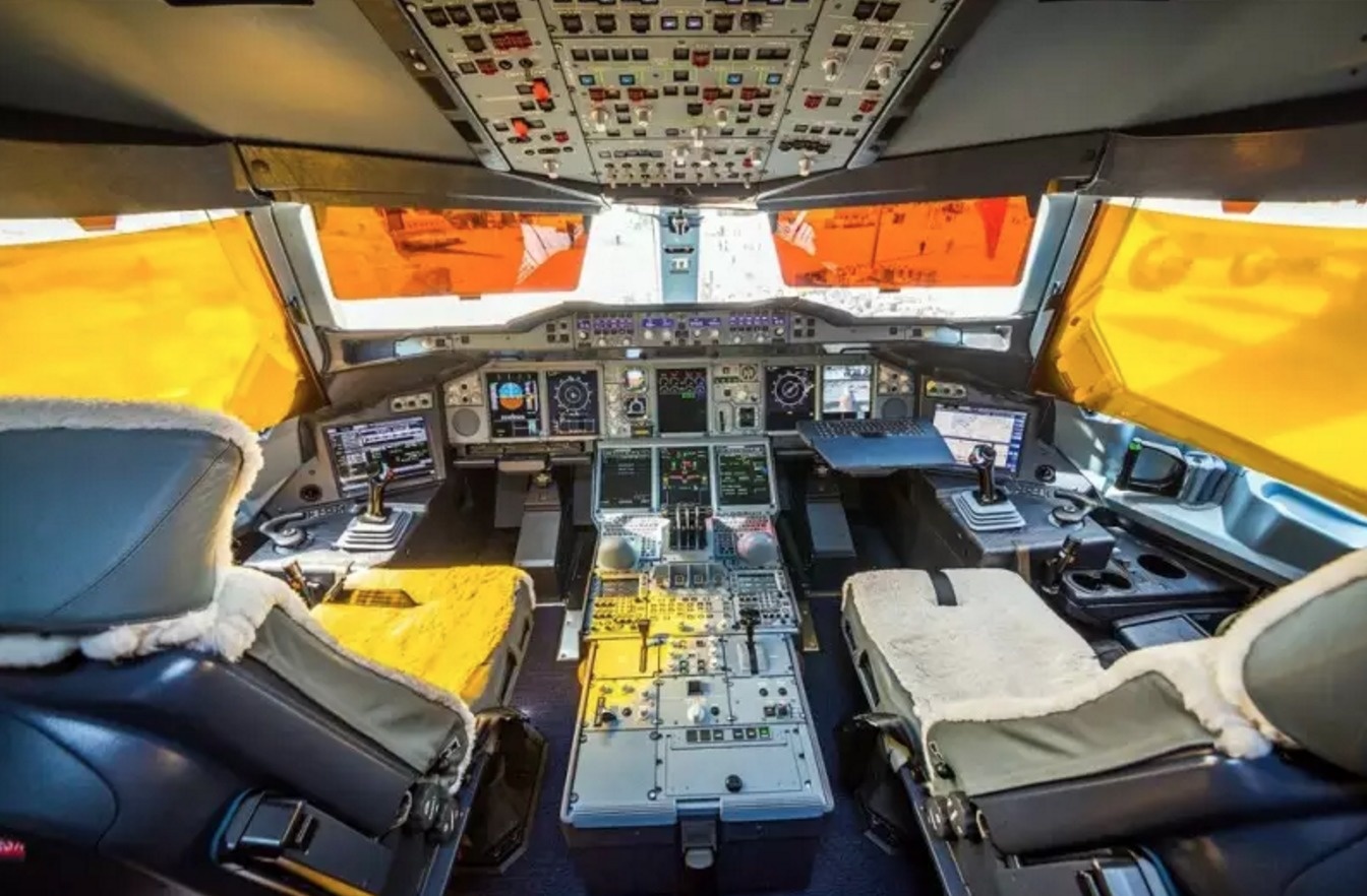 A behind-the-scenes look. Here's a glimpse of the cockpit on Airbus A380.