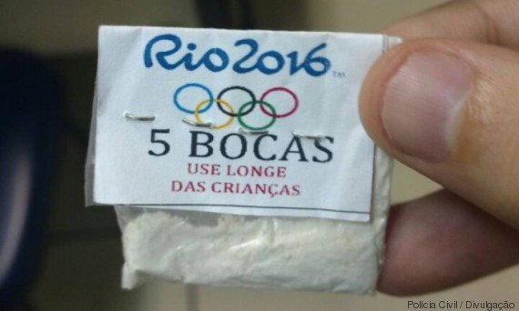 Rio cocaine dealers now using the Olympic logo, plus the warning “don’t use near children”