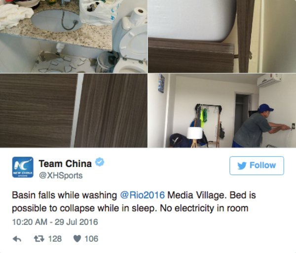 Appalling conditions at Rio Olympic village