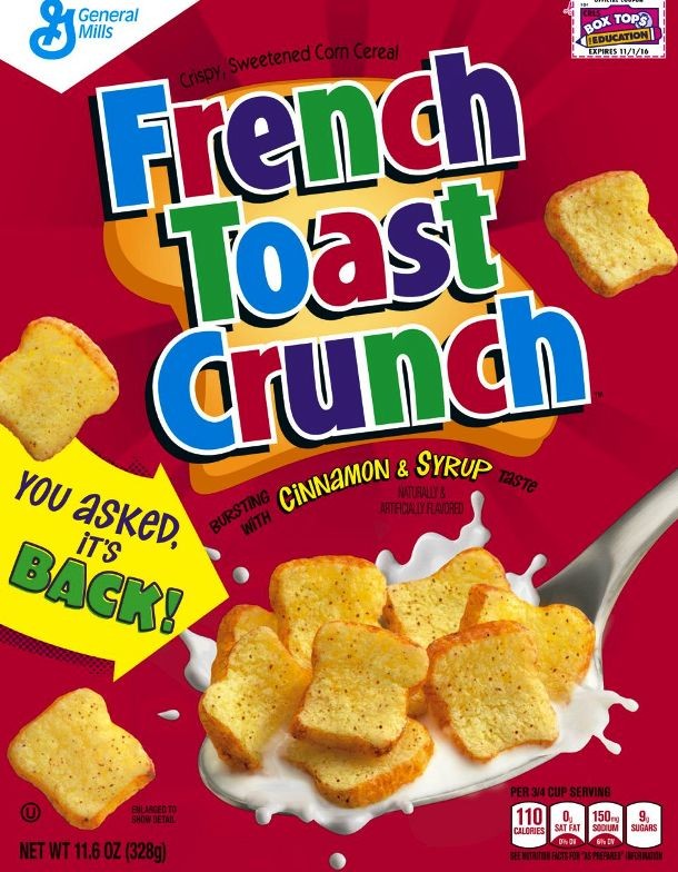 Launched in 1995, French Toast Crunch is a breakfast cereal flavored to taste like French toast produced by the General Mills Company. In 2006, the product was discontinued in the US. Luckily for French Toast Crunch lovers, it was put back on the market in December 2014.