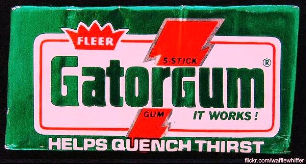 This gum made an appearance in the 80’s as the beverage gum phase was very popular.  It promised to quench your thirst, but the craze didn’t last long and neither did Gatorgum.
