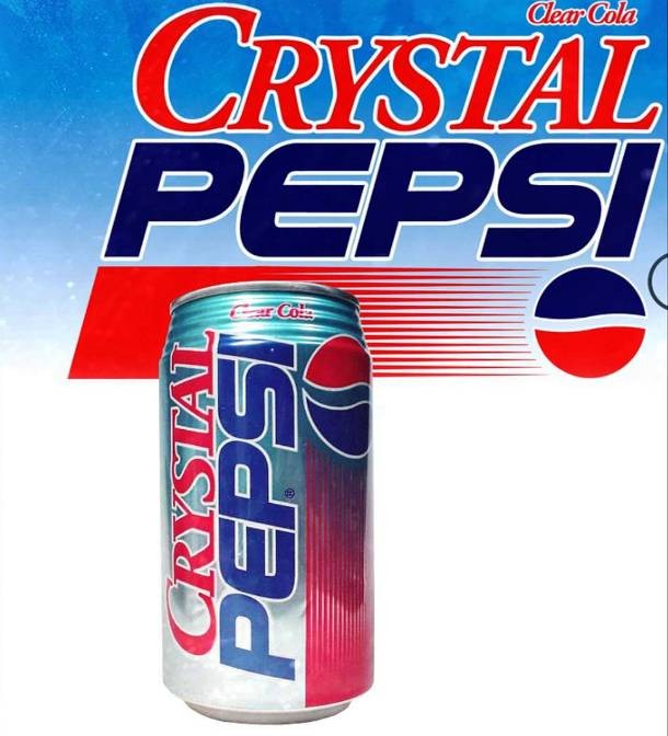 Crystal Pepsi was a soft drink made by PepsiCo from 1992 to 1993. In December 2015, it was briefly re-released as a promotion to go along with the launch of Pepsi’s new signature smartphone app, Pepsi Pass.