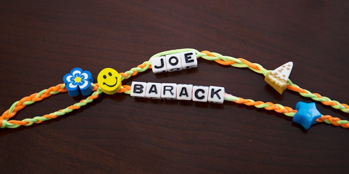 Joe Biden surprises President Obama with a friendship bracelet for his 55th birthday