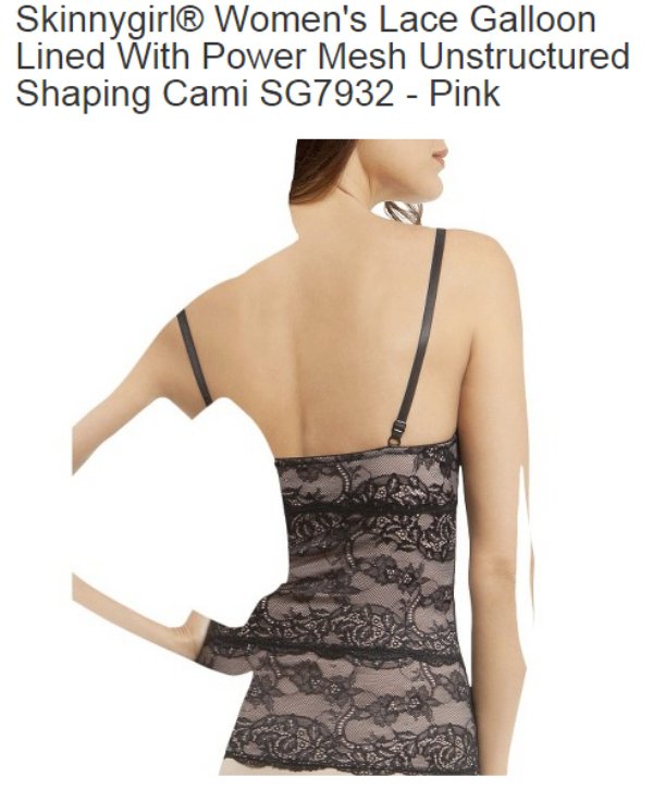 target model bad photoshop - Skinnygirl Women's Lace Galloon Lined With Power Mesh Unstructured Shaping Cami SG7932 Pink