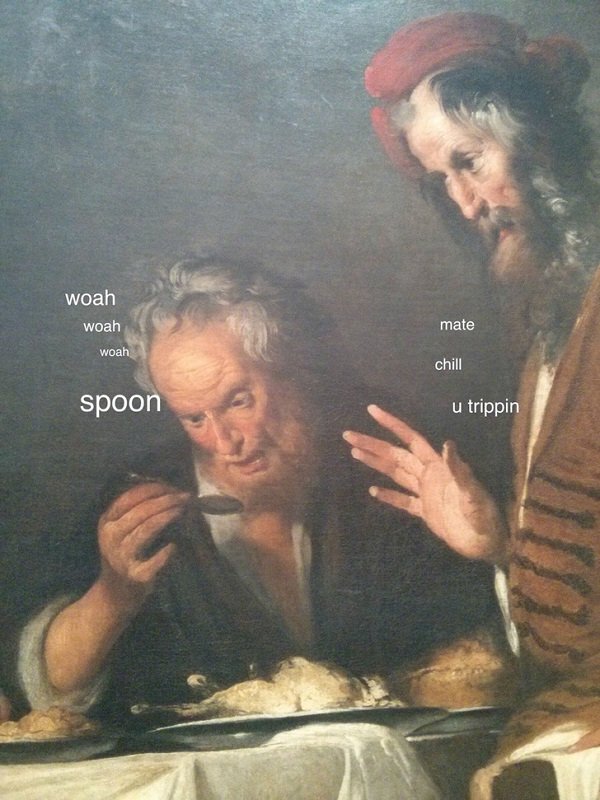 Paintings and captions go together swimmingly