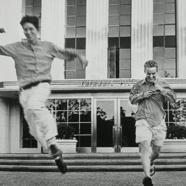 Wes Anderson and Owen Wilson exiting Columbia Pictures offices after signing deal to make Bottle Rocket, November 1994