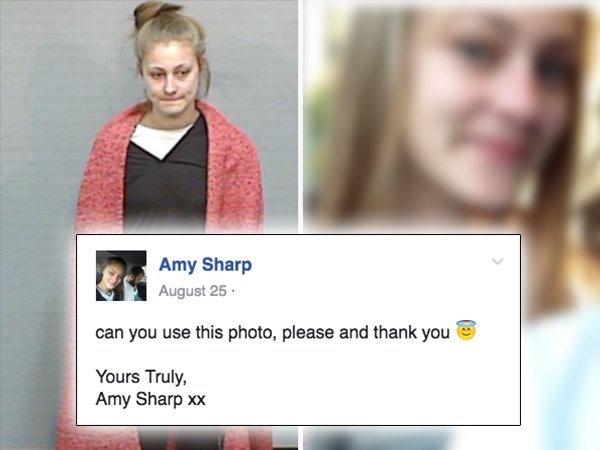 Amy Sharp is an 18-year-old girl from Australia, who sadly has found herself on the wrong side of the law. After a 3-week stint at a correctional facility in Sydney last week, Amy escaped and quickly discovered the ‘wanted’ photos of herself were less than flattering. What’s a young girl to do in crisis? She took action, and through her own Facebook account she requested that the cops replace her current mugshot with something a little more appropriate.