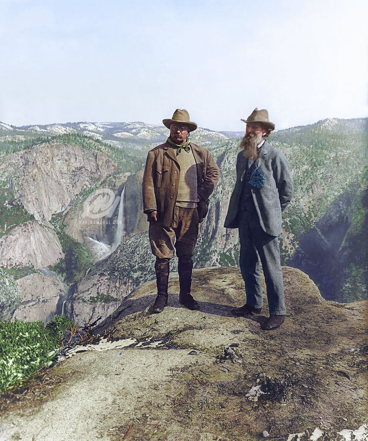 President Theodore Roosevelt and naturalist John Muir on Glacier Point in Yosemite National Park, 1906
