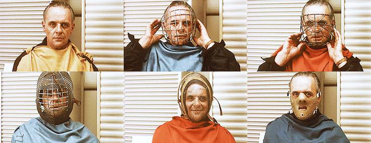 Anthony Hopkins testing different masks for Hannibal Lecter in The Silence of the Lambs
