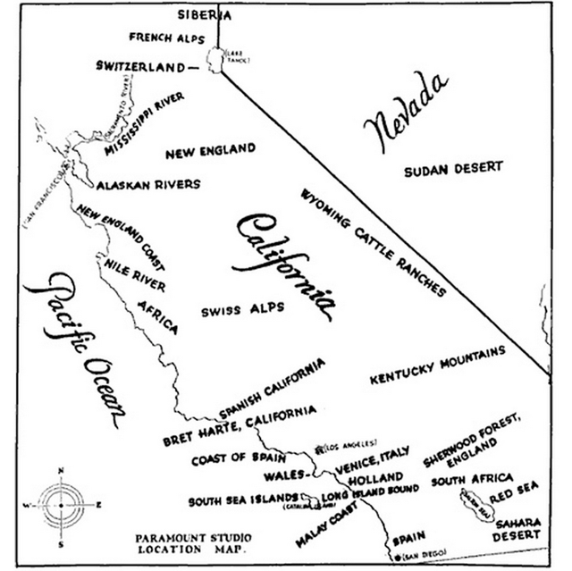Paramount Studios’ 1927 Map for International Shooting Locations in California