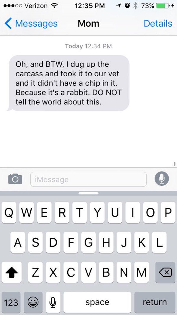 Group text about losing a family pet takes a hilariously morbid turn