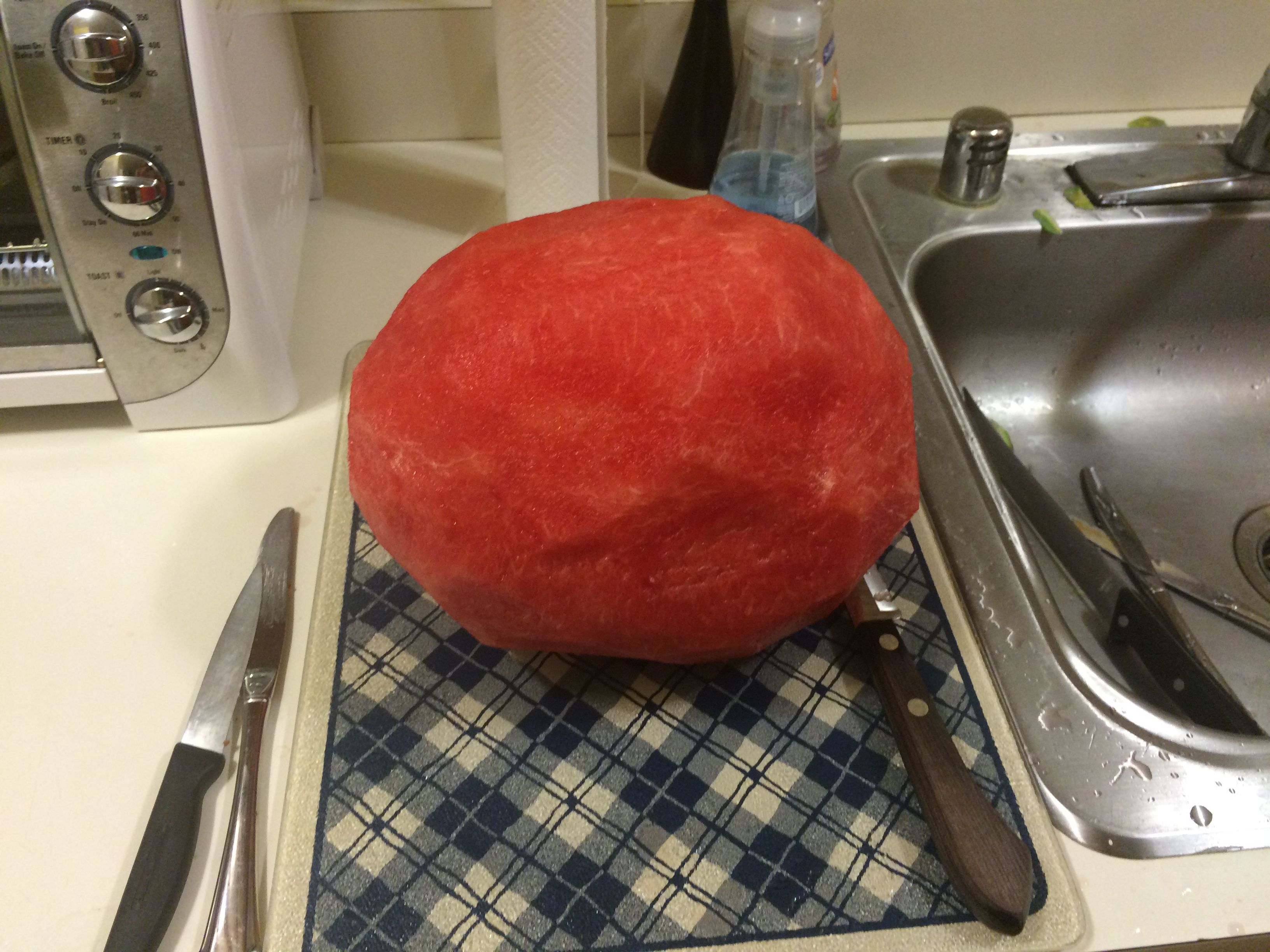 This uncomfortably peeled watermelon