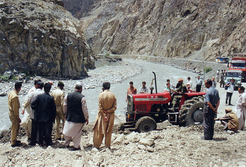 The Karakoram Highway In Pakistan. It is estimated that during its construction between 1959 and 1978 as many as 1,300 workers were killed attempting to complete the road. The highway is 905 miles long and what makes it so dangerous is that it goes through some of the most unstable, highly elevated mountains on the planet. At some points it is 15,520 feet above sea level.  This makes the roadway easily susceptible to avalanches and landslides, especially when massive amounts of dirt and earth are being moved about.  However the government pushed the project as it connected Abbottabad, Pakistan with Kashgar, China. Does Abbottabad, Pakistan sound familiar to you? Abbottabad is where Osama Bin laden was hiding in his compound all those years when all of a sudden- knock-knock- whose there? Seal Team 6 is at the door with swift delivery of JUSTICE. One more dead along the Karakoram Highway.