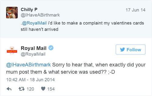 sprouse twins tweets - Chilly P 17 Jun 14 i'd to make a complaint my valentines cards still haven't arrived Royal Mail Room Have A Birthmark Sorry to hear that, when exactly did your mum post them & what service was used?? ;D 7 120 154