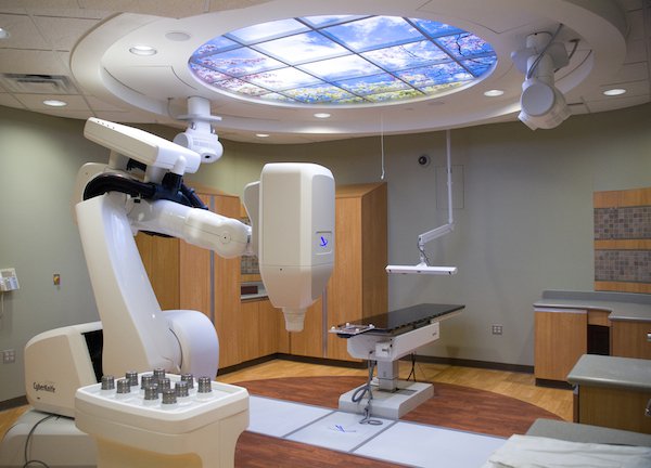 Gamma Knife.
An advanced radiation treatment for small to medium brain tumors and other neurological conditions. Gamma Knife isn’t a knife at all, but a machine that delivers a single, finely focused, dose of radiation to one point. The machine can target abnormalities less than 3 centimeters or 1 inch in diameter.