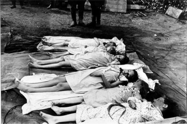 Bodies of Goebbels children. They had been poisoned by their parents rather than face the end of Nazi Germany, May 1945.