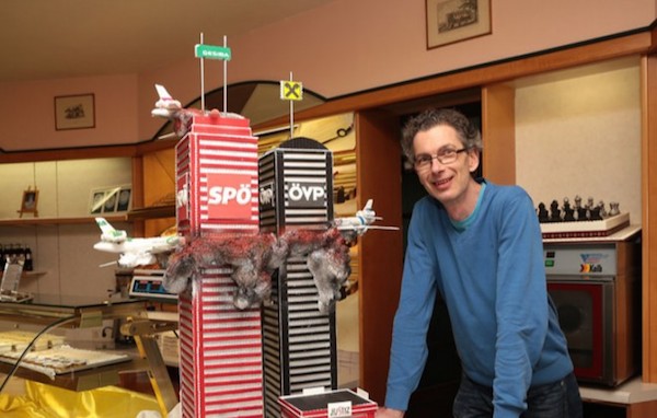 In 2015, a Vienna baker stirred up anger with a cake depicting Austria's main political parties as New York's twin towers coming under attack from opposition party aircraft.

Creator Thomas Kienbauer defended his work, saying it represented legitimate political commentary. He was inspired by the fact that the attacks on the World Trade Center towers by Islamist militants using hijacked aircraft took place on September 11, 2001 (9/11). Vienna local elections took place Oct. 11 (10/11) 2015. The cake is supposed to represent the collapse of the "grand coalition." That may be the case, but it's still pretty tasteless.