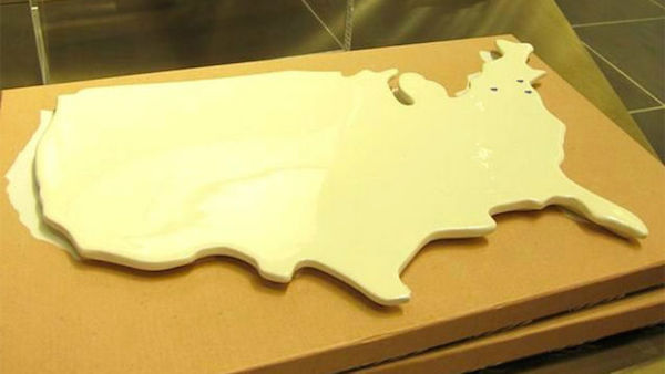 You missed a big opportunity to own this "cheesy" souvenir. A USA-shaped platter featuring hearts where the planes hit on 9/11, was pulled from the National September 11 Memorial Museum's gift shop in 2014. From that point forward, 9/11 victims' family members who sit on the foundation's board were asked to approve items sold at the site — and with good reason!