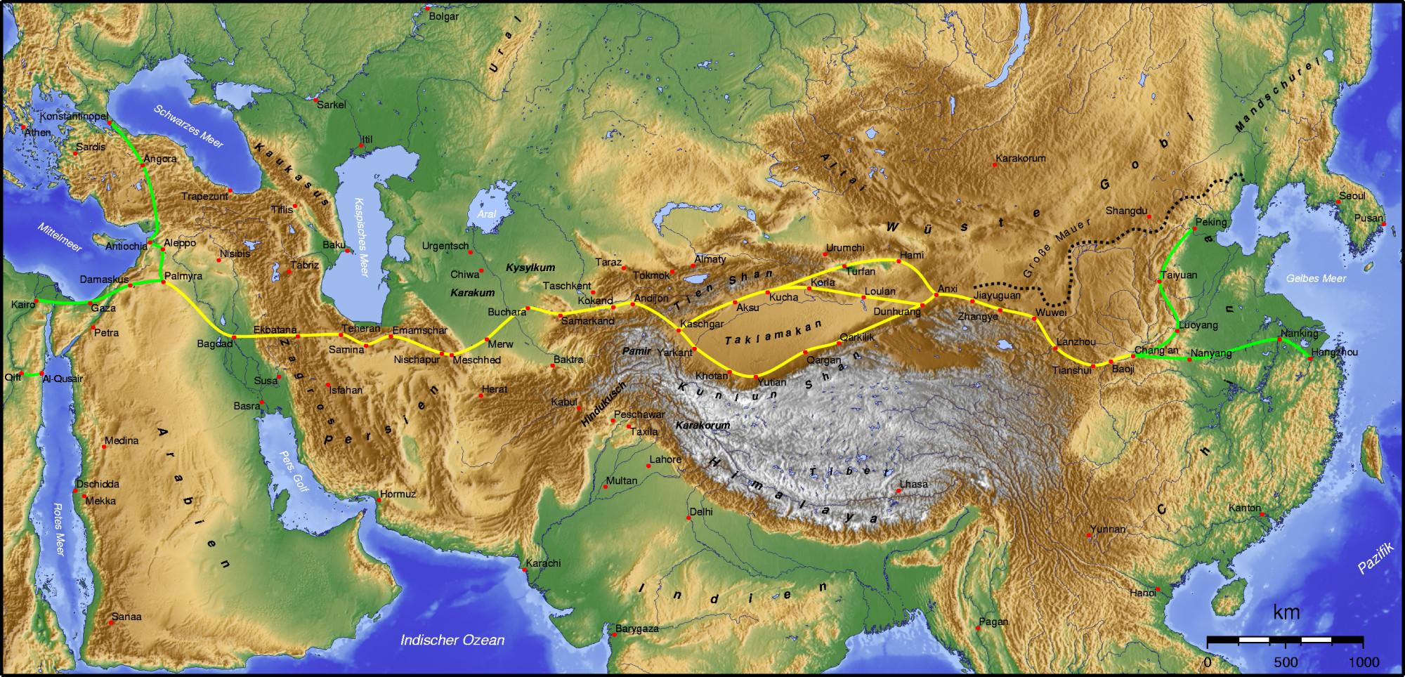 The West's eventual jump in technology and innovation, as well as in capitalism and commerce, was enormously helped by one thing Genghis did. He didn't do it to help us, but he clearly did do it on purpose: he took over and opened up the Silk Road.
The Silk Road is the trade route between China and the Middle East as well as southern Europe. And specifically, the part between Persia (modern day Iran) and Western China.  This was, before the advent of more advanced navigation, a vital lane for the shipping of goods, but also of ideas.  And before Genghis, it was a wreck.  It had worked very well around the Roman times, when the Han Dynasty controlled one end and the Persians the other, but by the 13th century the whole road was an incredibly dangerous mix of tiny city-states, weak little kingdoms, and vast no-mans-lands filled with bandits.  Genghis wanted all the sweet riches that the Silk Road would provide through trade, so he swept through the region with 100000 men and took it all. Whole cities, some of them thousands of years old, ceased to exist if they defied him.
Remember the Khwarazmian Empire? Yeah, no one does. That's because they defied Genghis. It ceased to exist. Genghis' Mongols slaughtered well over a million people in that campaign alone.

But after all this bloodshed, something very important happened: the Mongol-controlled silk road was open, safer, and didn't require any border checks because it was unified. Bandits were ruthlessly pursued. Merchants from Europe (like Marco Polo) could now travel through it with much greater safety than would have been possible before (not that it was 'safe' by modern standards, just a lot safer than it was a century earlier).  Genghis even set up one of the first international postage systems along the Silk Road, with offices lined up along the route that allowed messages to travel at a stunning rate of about 150 miles a day!

This brought commerce to Europe that sped up its development. It also brought several important new inventions; like paper money, and the printing press.  These weren't Mongol inventions, they were mostly thought up by the Song Chinese, but until Genghis opened the Silk Road they couldn't get to Europe.
There was another very important invention (also invented by the Chinese) that Genghis would bring to the west, one that would help the West eventually conquer the world: gunpowder.