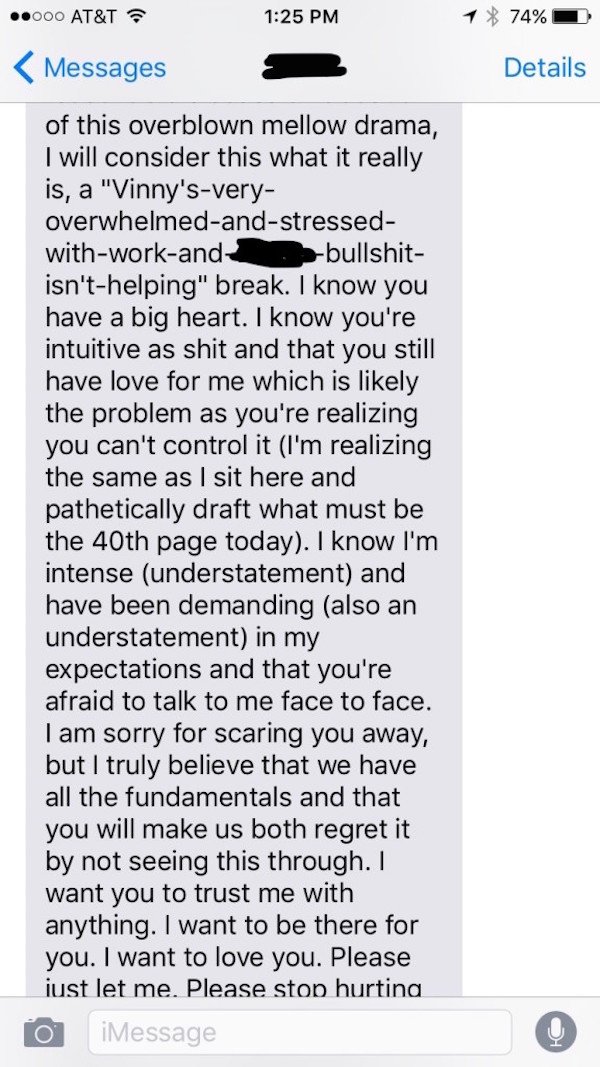 Guy breaks up with a girl after a month, she unleashes a novel of insanity