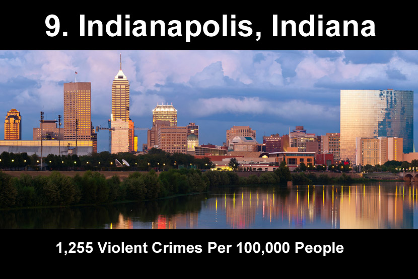indianapolis skyline sunset - 9. Indianapolis, Indiana H 1,255 Violent Crimes Per 100,000 People