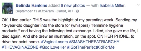 Mom shares her daughter’s hilarious journey into feminine hygiene products