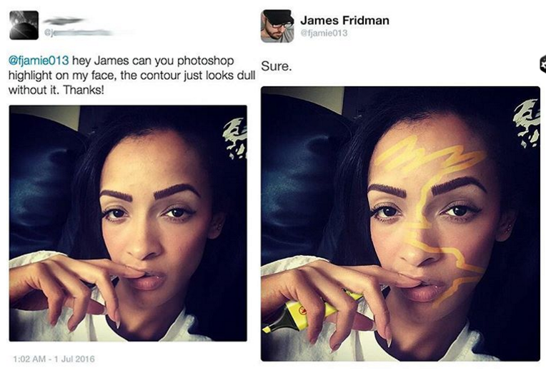 james fridman photoshop - James Fridman jamie013 je hey James can you photoshop highlight on my face, the contour just looks dull without it. Thanks!