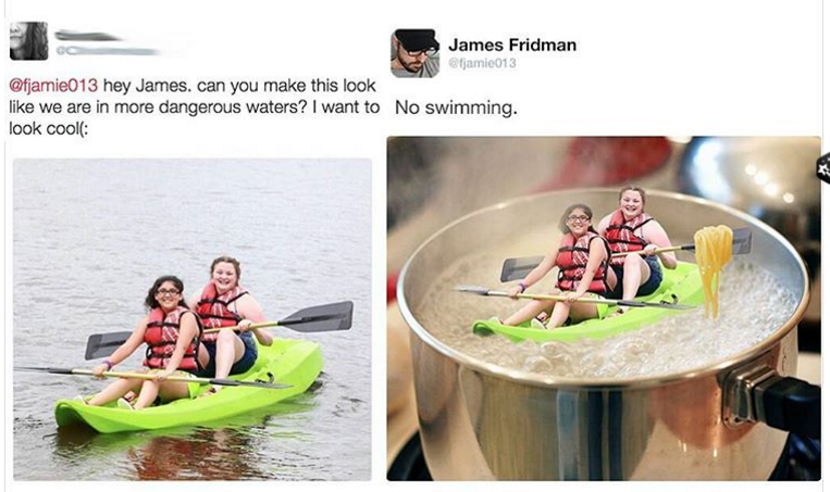 people ask to photoshop - James Fridman jamic013 hey James, can you make this look we are in more dangerous waters? I want to No swimming. look cool