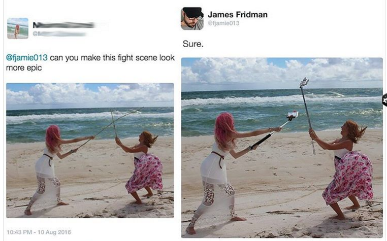 photoshop fun twitter - James Fridman amie013 N Sure. can you make this fight scene look more epic