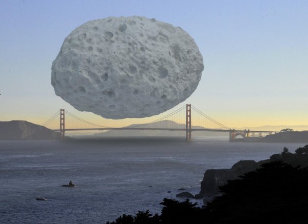 The 2.6 Trillion Dollar Rock.
The Dionysus asteroid is part of the Apollo asteroid belt and is estimated to be 4921.26 feet wide. If the asteroid was placed above the Golden Gate Bridge, it wouldn’t even surpass the bridge span of 8,981 feet.