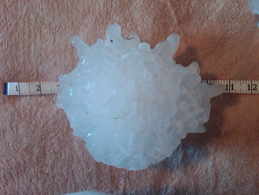 Largest Hailstone.
The largest hailstone to fall in the US dropped on Vivian, South Dakota in 2010 at 8 inches in diameter. It melted a little before it could be measured, meaning it was likely even bigger when it first hit ground.