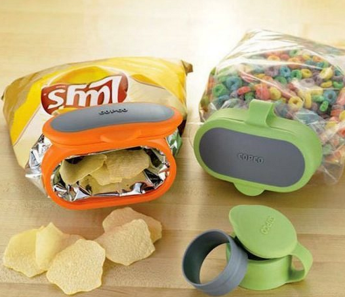 Prevent your half-eaten bags of chips from going stale with this inventive bag cap.
