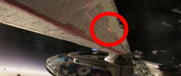 Star Wars ep 3 – Revenge of the Sith.
In the opening sequence when the second Separatist ship is destroyed, a piece of debris flies into the Clone Star destroyer that shot it. That piece of debris is a Kitchen Sink. It was put in there by ILM as a joke from someone saying, “We’re throwing everything in the sequence but the kitchen sink.”