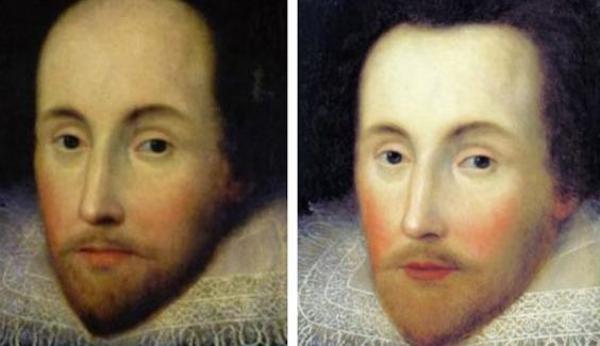 Oops — That was supposed to be there! Restorers goofed while fixing two rare portraits of Shakespeare. They thought they were removing paint daubed on the canvases more than 100 years after the Bard's death to reveal "authentic" portraits beneath. They were instead wiping away irreplaceable insights into the changing appearance of Britain's greatest playwright.

The Cobbe portrait (painted when he was still living) and the Folger portrait were both "cleaned up" in this way. Research has revealed the paintings were probably altered during Shakespeare's lifetime or immediately following his death and showed his changing appearance. 

But why? Shakespeare expert Stanley Wells suggests the Bard may have wanted a more flattering image, thus the changes made to the the Cobbe portrait. The Folger portrait, on the other hand, may have been altered to reflect Shakespeare's appearance at the time of his death, six years after the original painting. (The original represented Shakespeare at 46.)