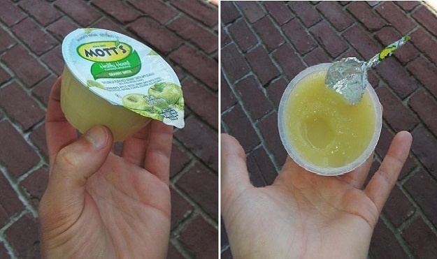 Applesauce and Yogurt.
No spoon? No problem. The lids on applesauce and yogurt were designed to be used as a spoon.