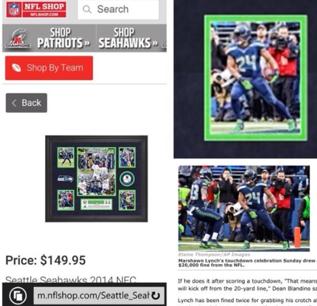 The NFL is selling a photo of crotch grab that got Marshawn Lynch fined $20,000