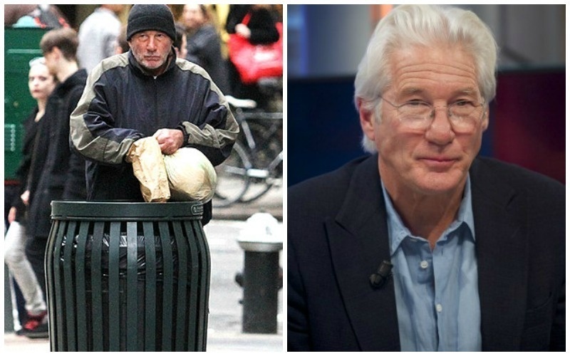 Richard Gere.
In the movie, "Time Out of Mind" Richard Gere is unrecognizable. The make up people did a great job in turning him into a homeless man for the role.

He looked so convincing that he actually spent time with New York City panhandlers and homeless people for the movie. The filming was done with hidden cameras and anyone that walked by thought that Gere was actually homeless.