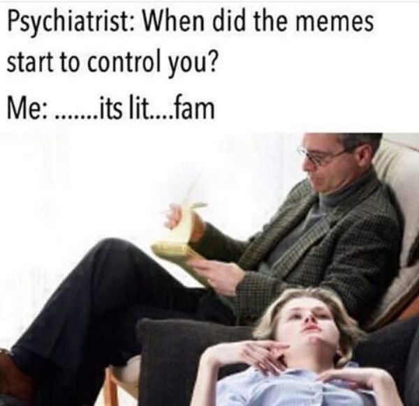 memes - psychiatrist memes - Psychiatrist When did the memes start to control you? Me .....its lit....fam