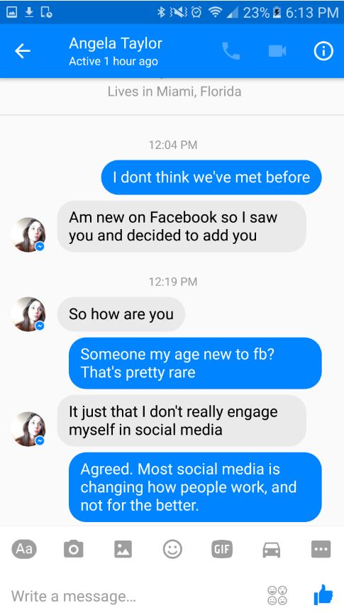 ari karczag 10 things i hate about you - No 23% 2 Angela Taylor Active 1 hour ago Lives in Miami, Florida I dont think we've met before Am new on Facebook so I saw you and decided to add you So how are you Someone my age new to fb? That's pretty rare It j