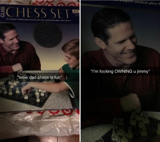 funniest snapchats ever - ciegani smoked glass Chess Set "I'm fking Owning u jimmy" "wow dad chess is fun"