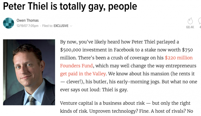 After Gawker ran a story exposing billionaire Peter Thiel’s homosexuality, he funded dozens of lawsuits against the media company bankrupting it