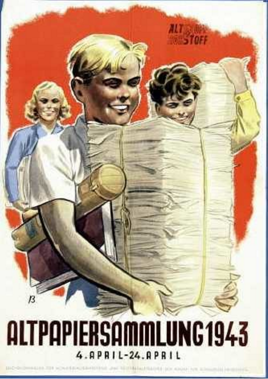 To boost morale, this poster shows a young boy gathering materials to help with war efforts. It's interesting to see how much Hitler used children to push his ideology.