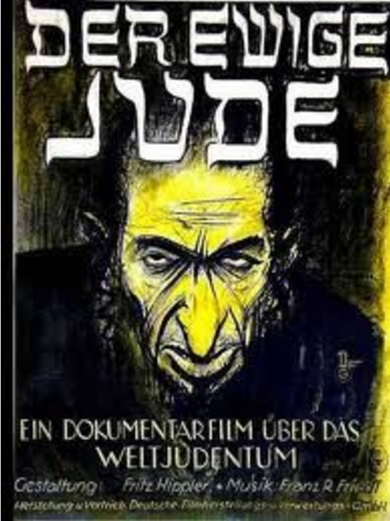 For the Nazi propaganda film "The Eternal Jew," posters were created to portray the Jewish people as grotesque, controlling individuals who were set on enslaving the world.